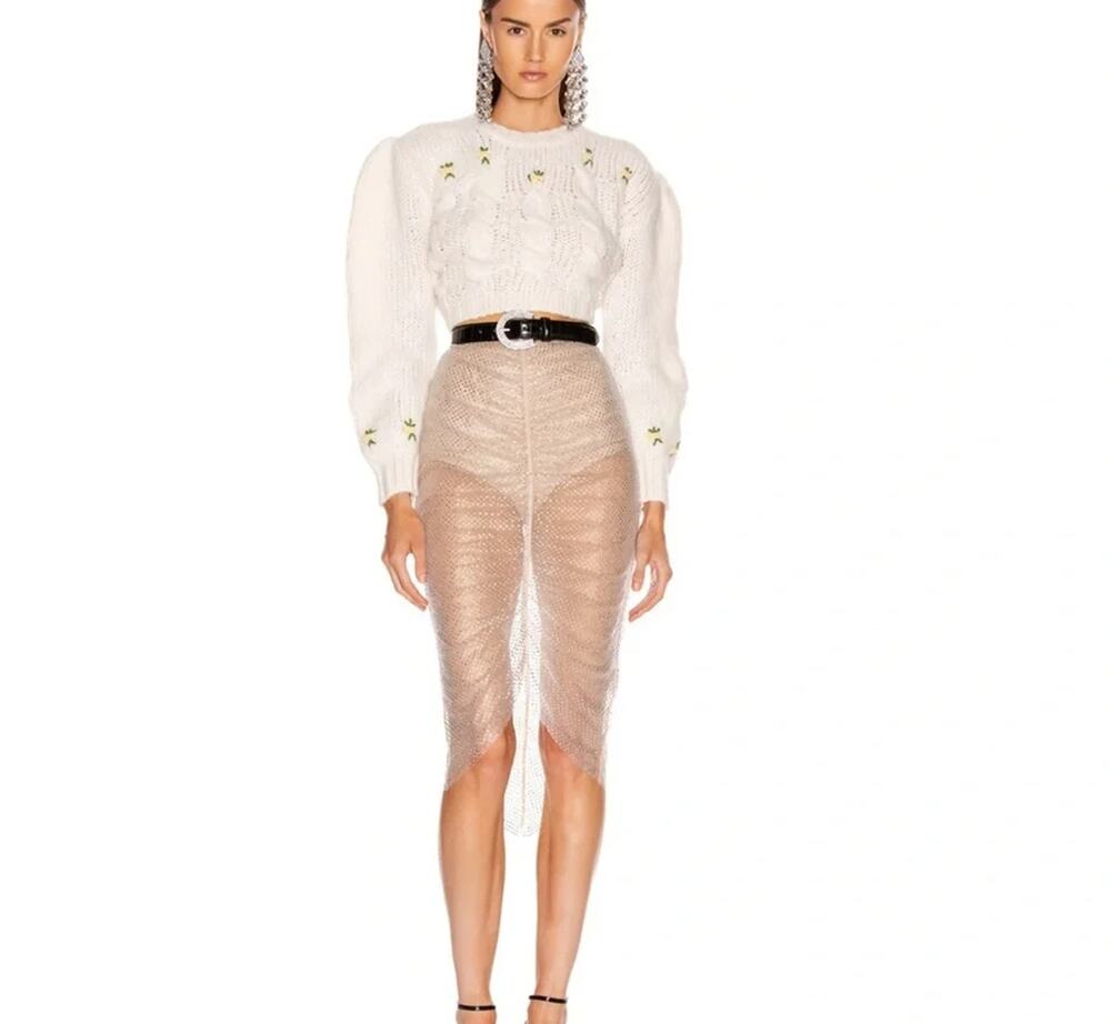 REVE RICHE Revolve Sheer Crystal Embellished Aytash Skirt Sz 42/10 NWT
